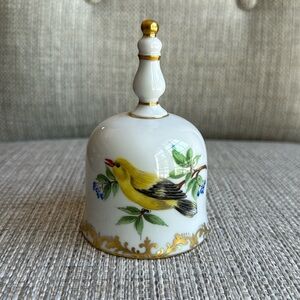 Vintage Dresden Table Bell with yellow bird, 1902 SP marking, Rare, Porcelain